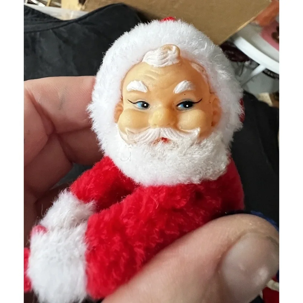 VTG PLUSH Santa Clip On Christmas Tree Hugger Ornaments 3
